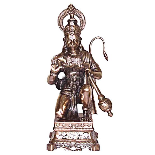 Kneeling Hanuman Statue - Black Metal Hanuman Idol