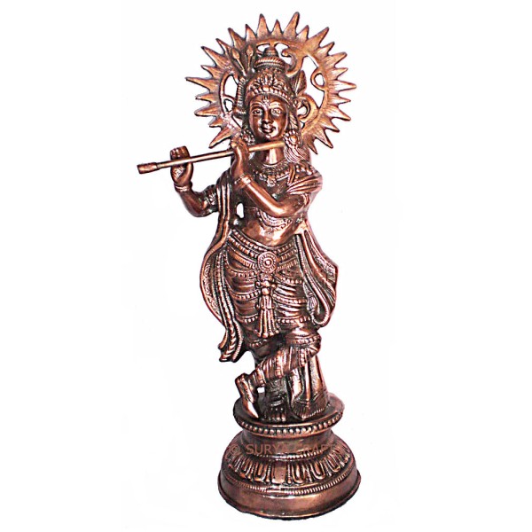 Murli Krishna Statue Medium - Black Metal