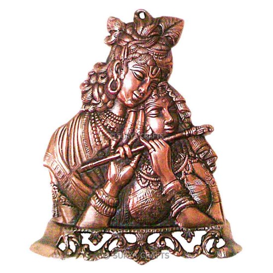 Black Metal Radha Krishna Plate on Base