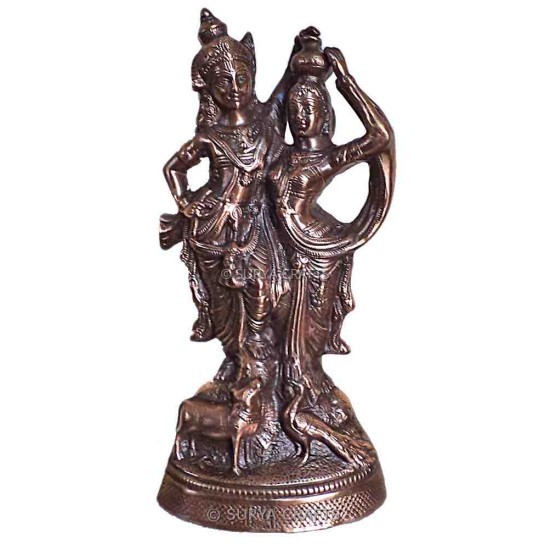 Radha Krishna Statue with Cow and Peacock