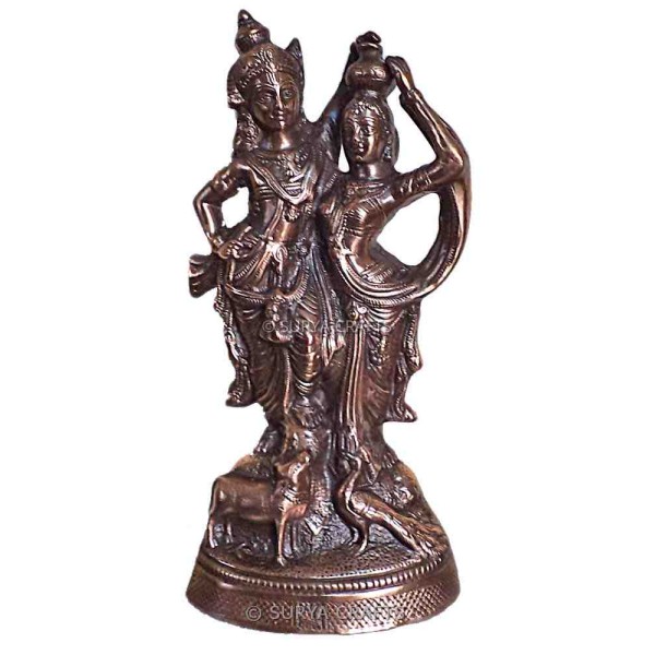 Radha Krishna Statue with Cow and Peacock