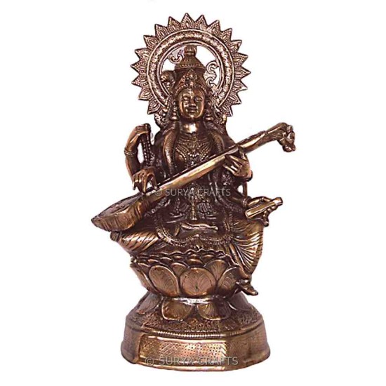 Black Metal Kamal Saraswati Statue